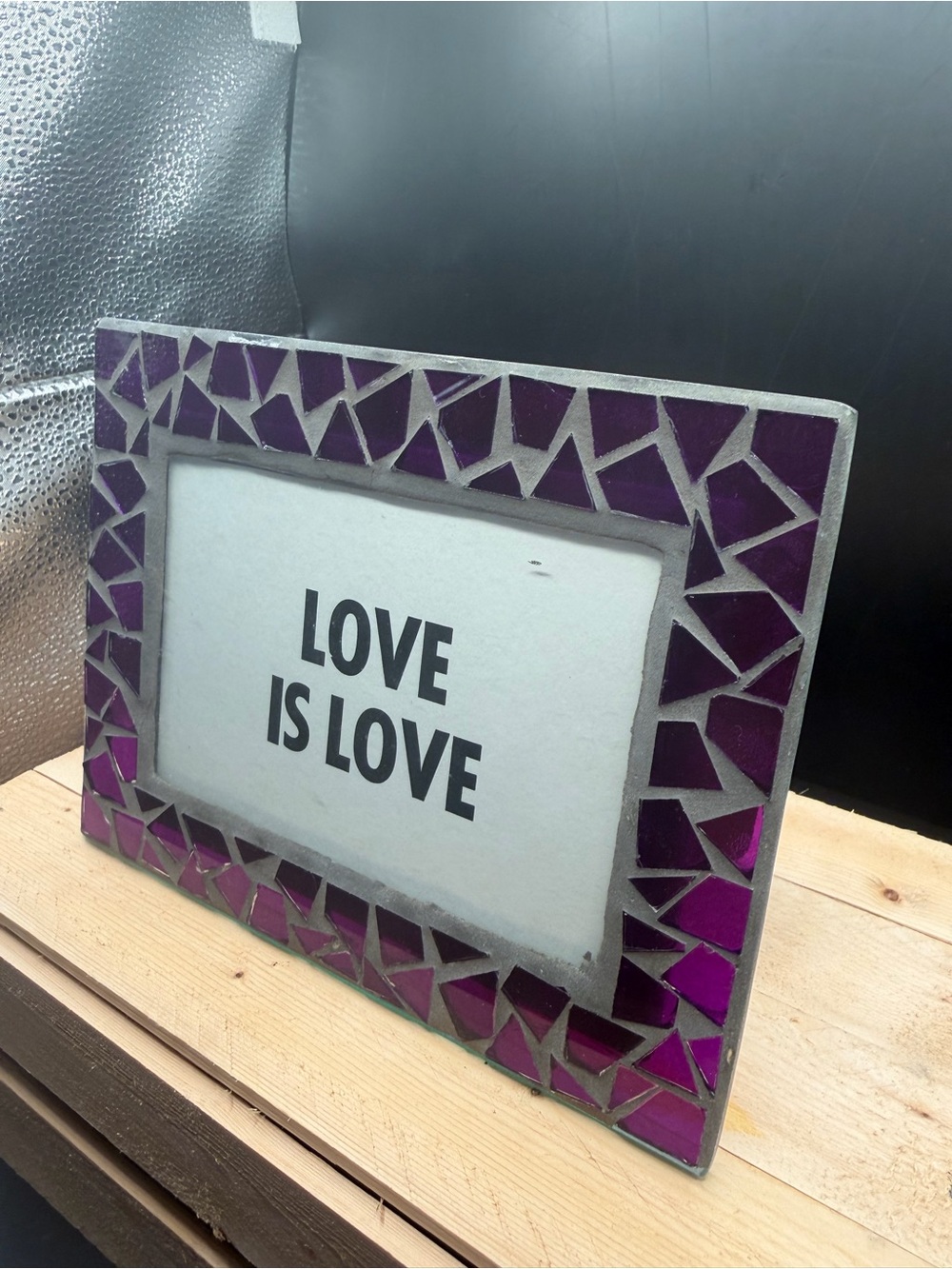 Purple Mosaic Glass Picture Frame 4x6 Photo Frame Silver Trim Tabletop Display - Picture 3 of 5